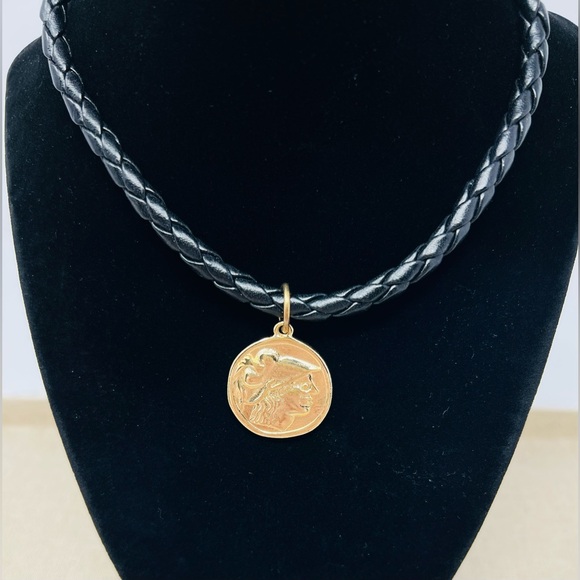 Vintage Kenneth Jay Lane Gold Tone Greek Goddess Athena Rope Necklace - Picture 10 of 11